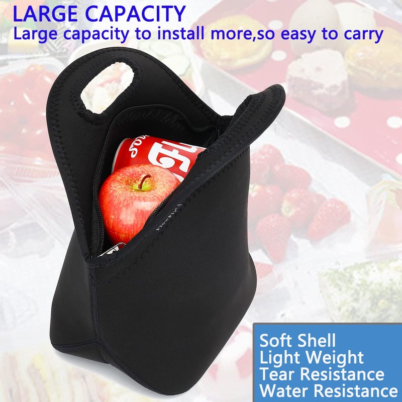 FlowFly Neoprene kids Lunch box Insulated Soft Bag Mini Cooler Thermal Meal Tote Kit for Boys, Girls,Men,Women,School,Work, Office,Black - Image 4